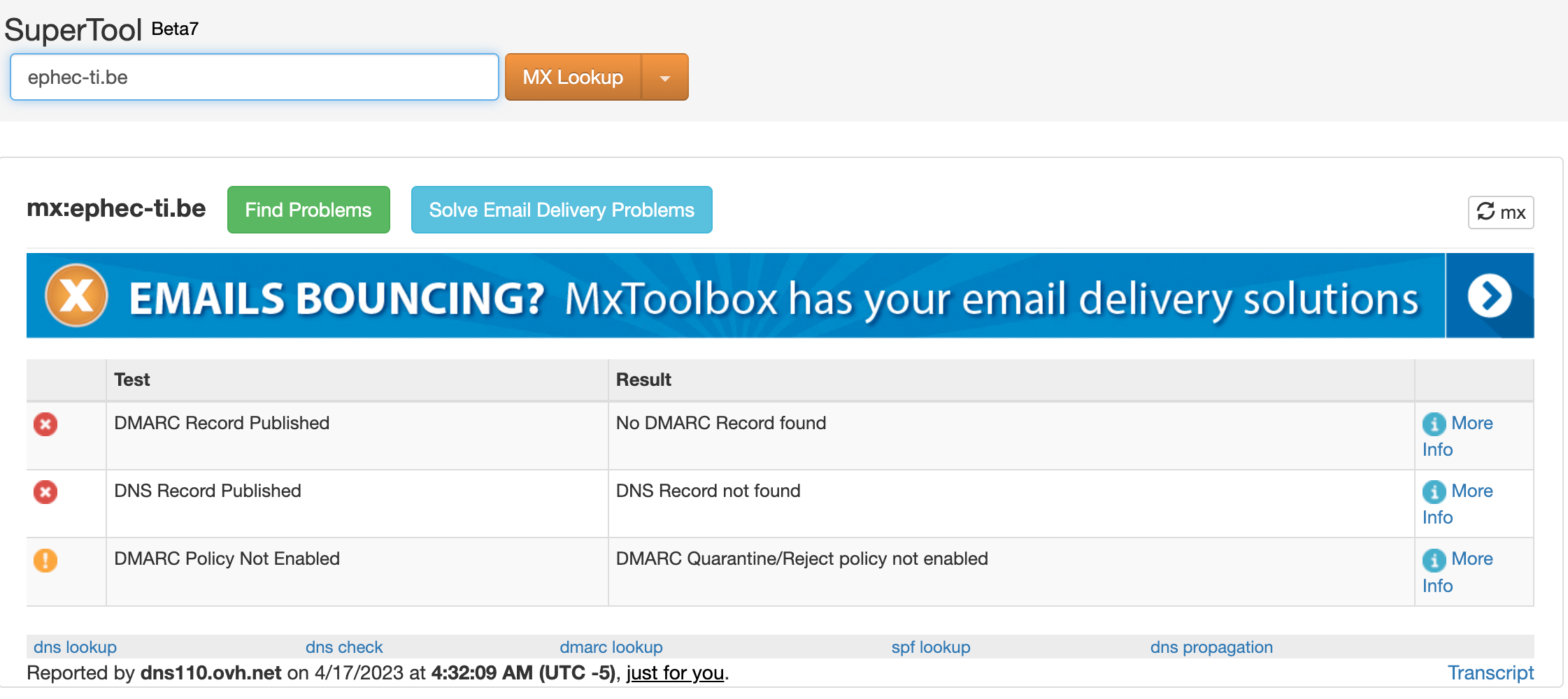 MXtoolbox - mx lookup