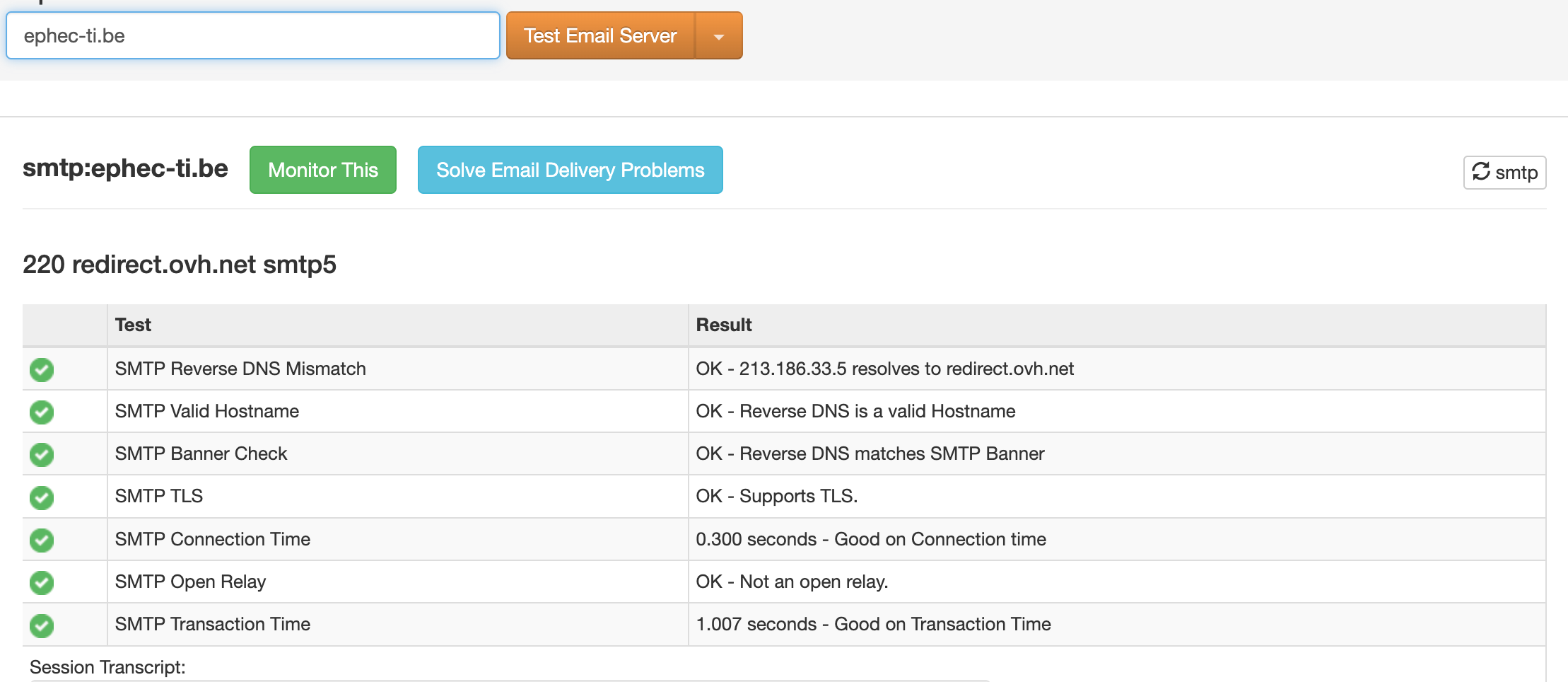 Test d'un serveur email avec mxtoolbox